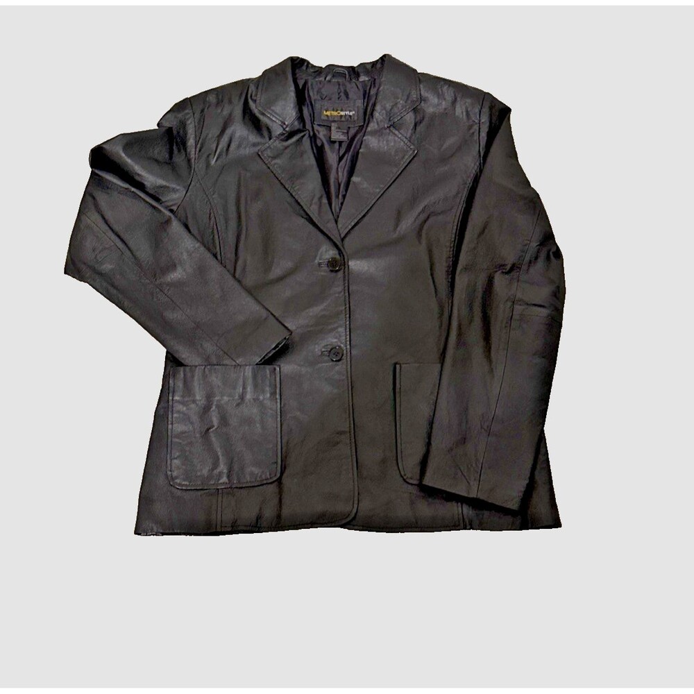 Metrostyle Women Black Leather Jacket Blazer Genuine Real Soft Leather 3 Bottons